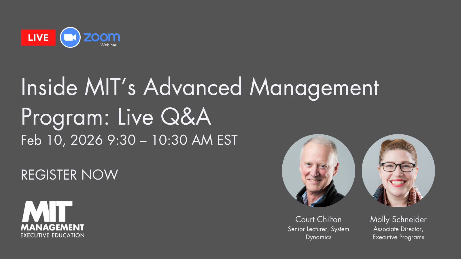 slide with webinar title, date and time, register now, headshot of speaker, title of speaker