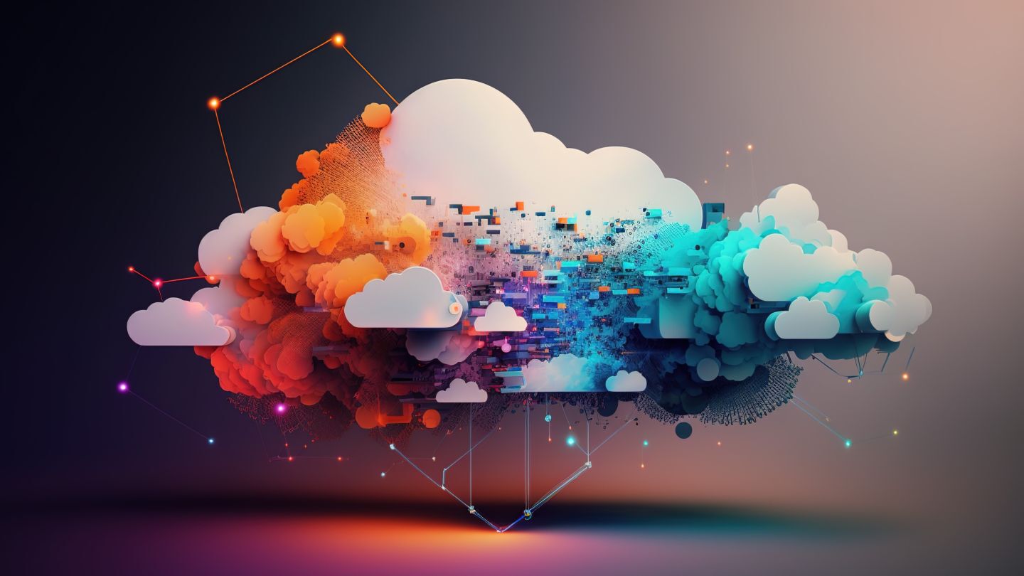 multicolor cloud with AI concept represented in it and a network