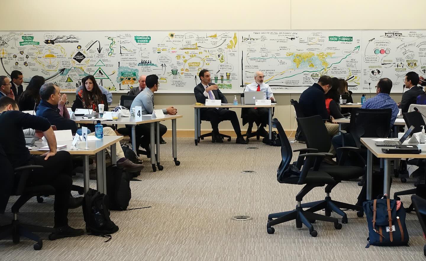 An example of how multiple images combine to wrap around a classroom during a week-long program on Systems Thinking, Macroeconomics, and Market Dynamics, among other topics