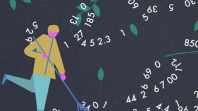 illustration of a person sweeping numbers and leaves