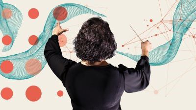 women showing abstract shapes on board