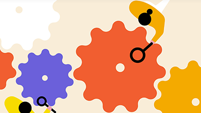 illustration of people looking at interlocking cogs with magnifying glasses