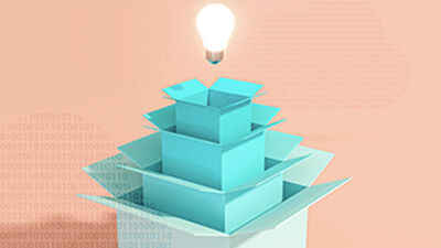 illustration of a lightbulb emerging from a box