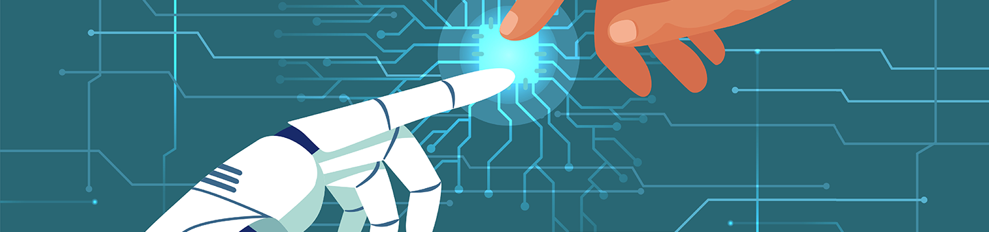 robot index finger touching human index finger