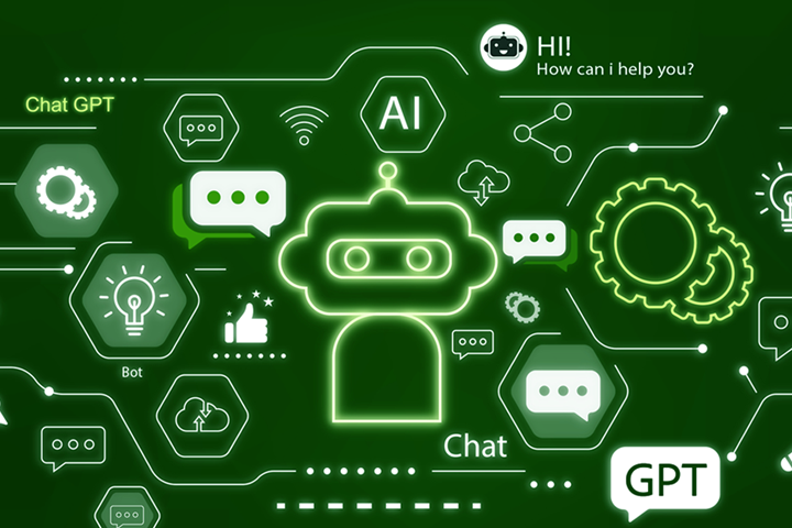 illustration of a bot with various ai icons surrounding it