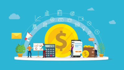 illustration dollar sign with calculator and productivity icons