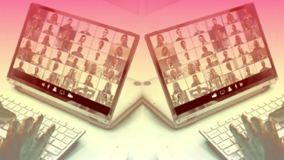 two tablets with video meetings happening