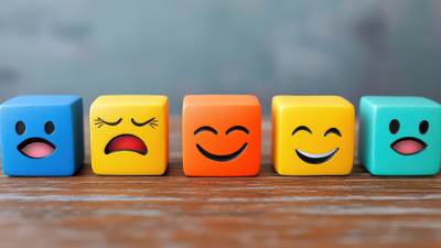 multi-colored blocks with different emotions depicted on front