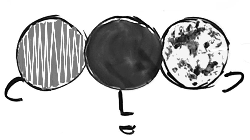 enlarged portion of the three lenses