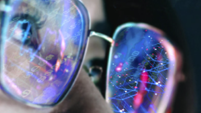 person wearing futuristic glasses