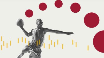 photos of a basketball player with an illustration of a ball graph