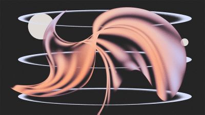abstract illustration with circles, spheres and 3D waves