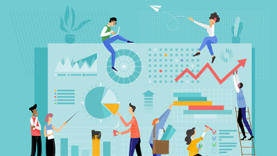 Illustration of people trying to analyze data