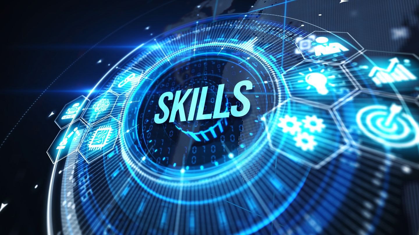 Skills written in the center of a circle with icons surrounding it