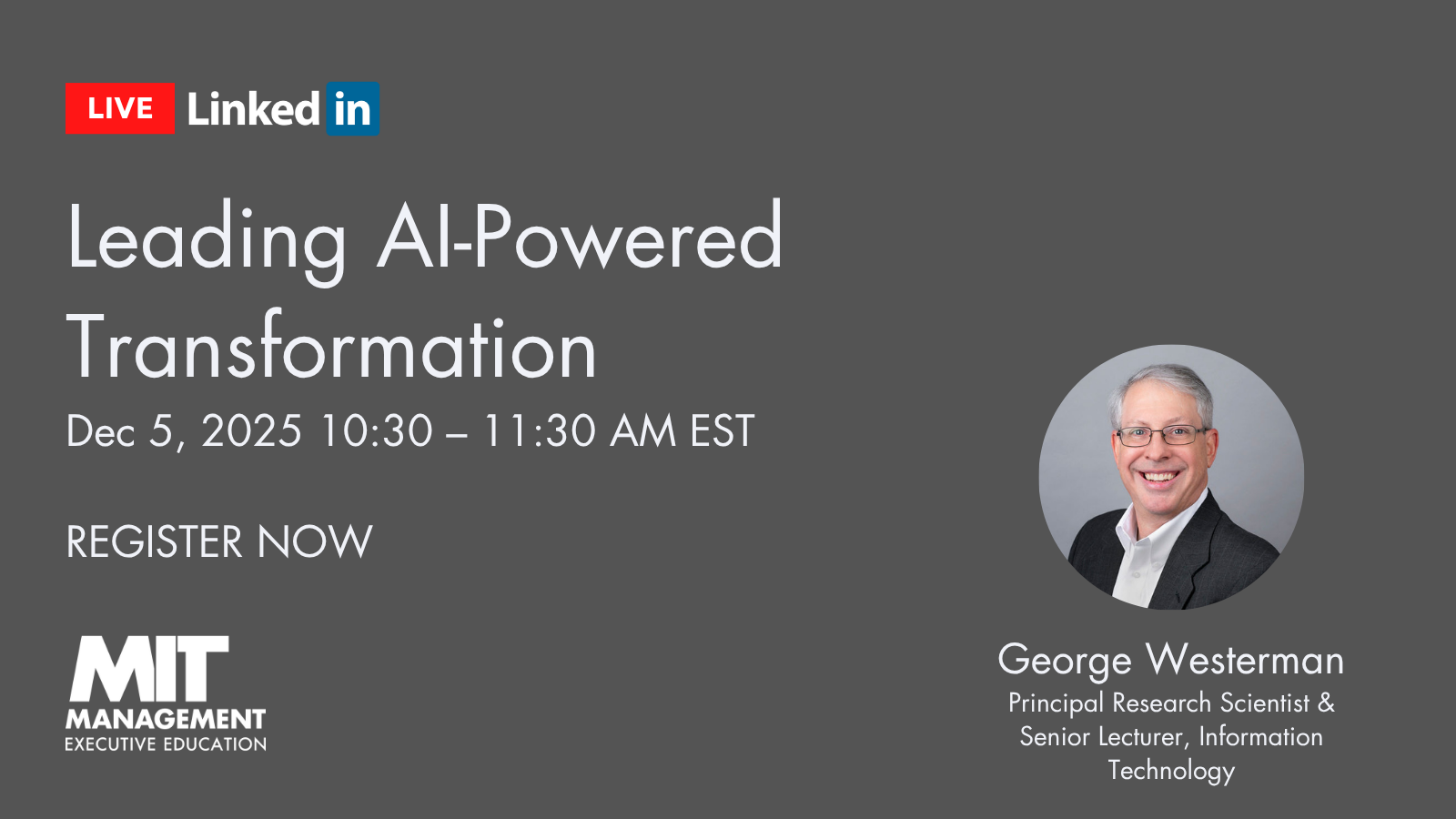 event image with title of LinkedIn live, date, time, register now, and headshots of speakers