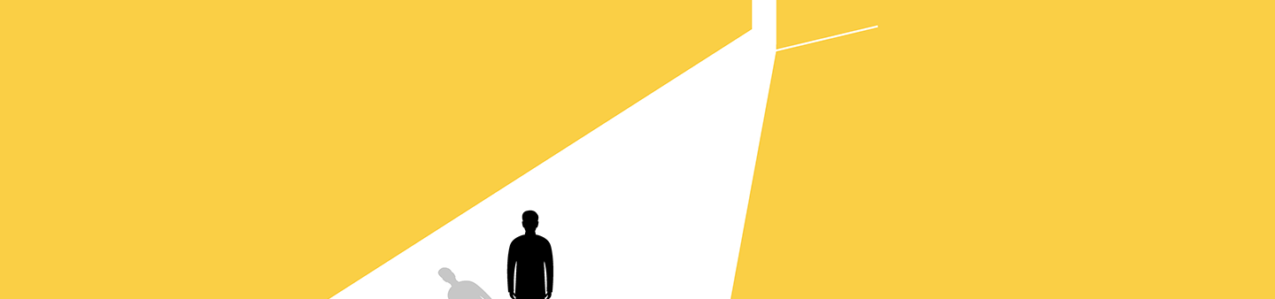 illustration of person standing in front of an open door