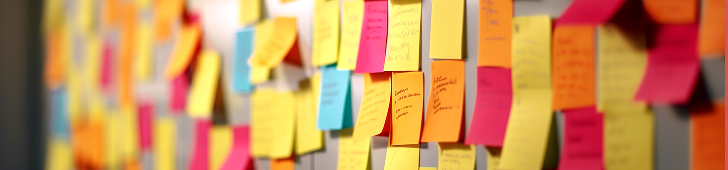 various colorful post-it notes on a board