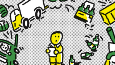 illustration of a person in the middle of a beer supply chain