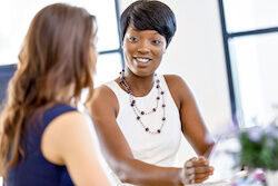 two women talking