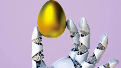 golden egg held by robotic arm