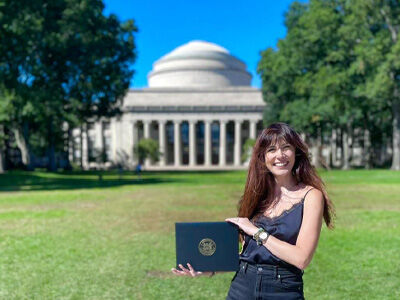 Georgia Tagara in front of MIT's Great Dome holding her Executive Certificate Georgia Tagara in front of MIT's Great Dome holding her Executive Certificate