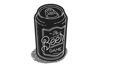 drawing of a beer can, in black, with "the beer game" text on it