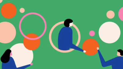 illustration of people hanging data points and coming out of them
