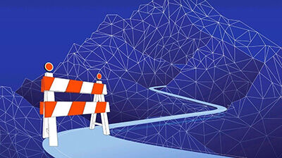 illustration of a road barrier in front of a digital road