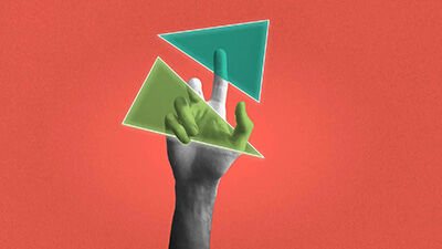illustration of a hand against an orange background trying to select a broken piece of glass