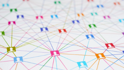 icons of persons connected to each other by lines to form a network
