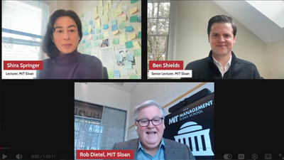 zoom screen with Shira Springer, Ben Shields and Rob Dietel