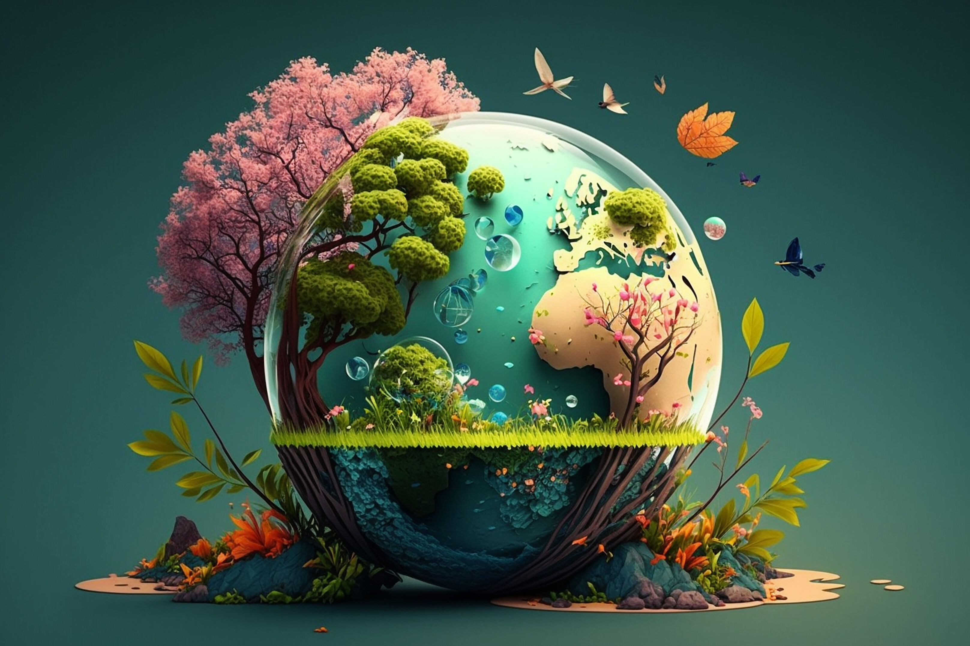 earth with plants and wildlife