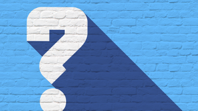 mural painting of a blue question mark