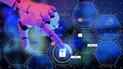 an ai robotic hand pressing a cyber lock