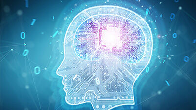 AI image of a head with AI brain inside