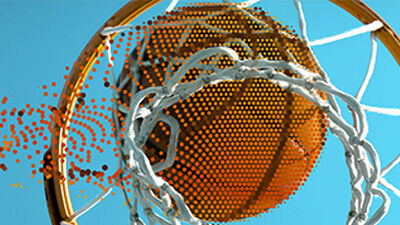 illustration of a digital basketball going through a hoop