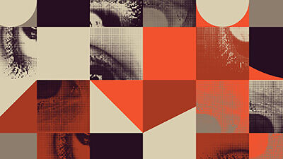 a mosaic of different color squares and human eyes