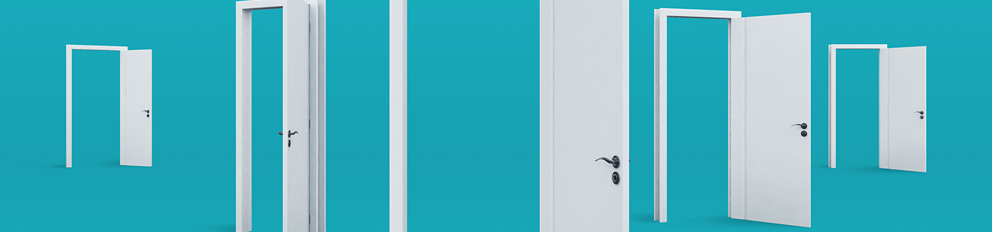 various door frames with open doors
