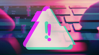 illustration of person typing on keyboard with a warning symbol superimposed