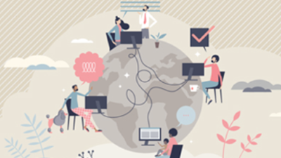 illustration of employees working at computers around the globe