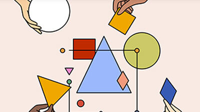 illustration of various hands putting various colored shapes together