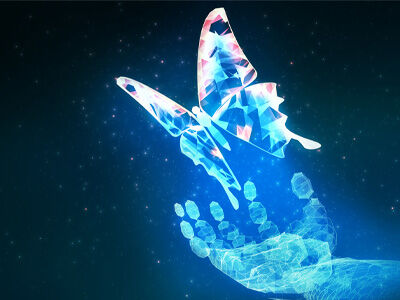 digital butterfly and hand