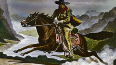 painting of a cowboy on a horse