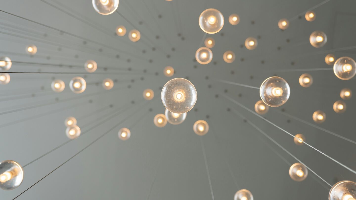 lightbulbs hanging from the ceiling