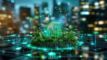 virtual board with terrarium on top and virtual buildings in it image number null