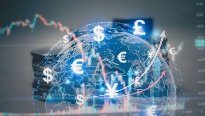 digital globe with graphs and currency symbols image number null