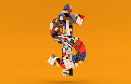 Dollar sign built out of LEGOs.