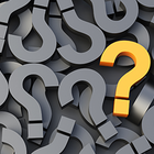 Grey question marks with one yellow question mark in the center.
