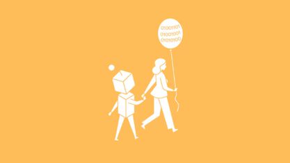 robot and woman holding balloon image number null