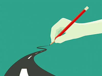 Hand drawing a road with a pencil. image number null